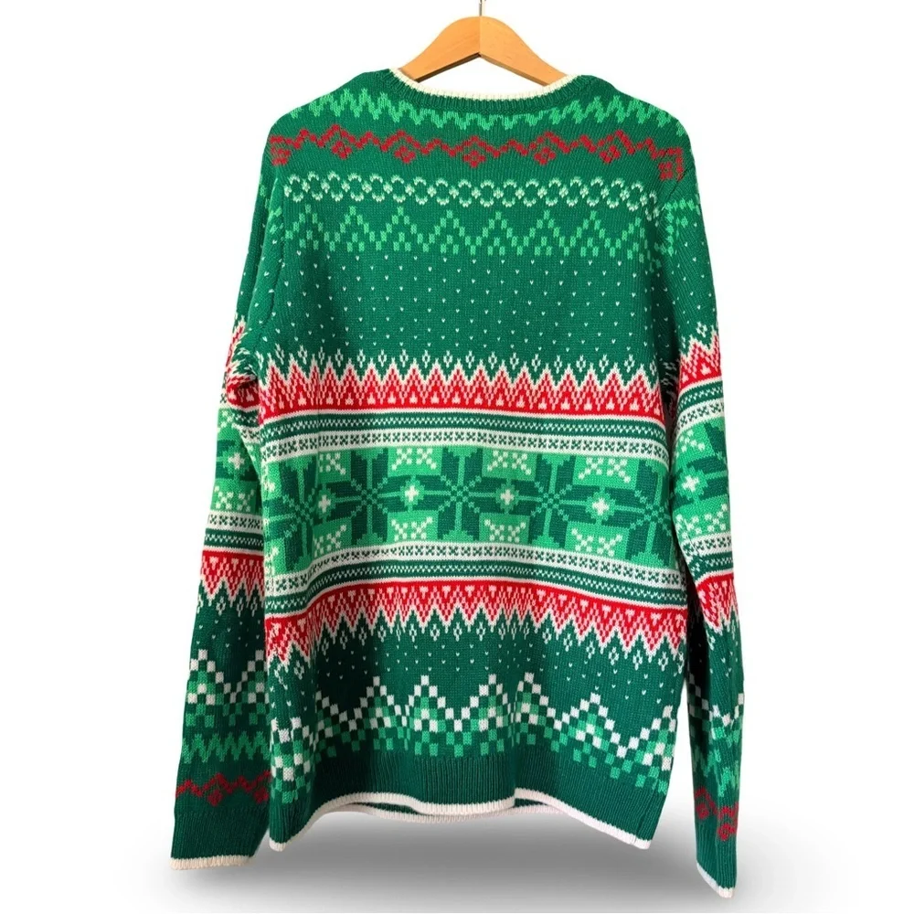 Holiday Time Christmas Moo Cow Ugly Sweater Green Red Medium M (38-40)